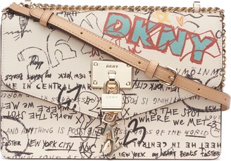 DKNY Black Elissa Graffiti North South Crossbody NYC Bag New With