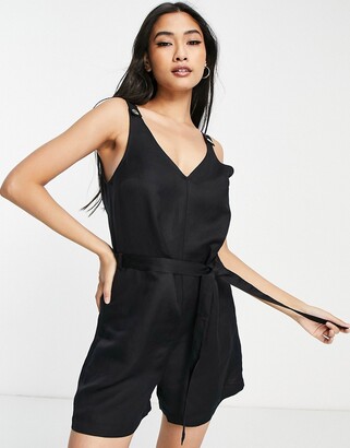 And other stories & belted linen playsuit in black