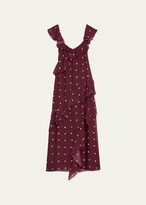 Polka-Dot Flutter-Sleeve Midi Dress 