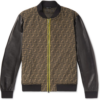 Fendi Slim-Fit Paneled Logo-Jacquard And Leather Bomber Jacket