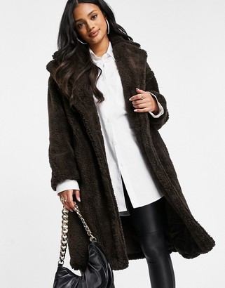 Qed London Oversized Teddy Fleece Coat, Lipsy Fur Trim Coatigan