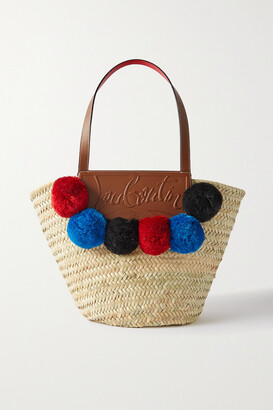 Christian Louboutin Loubishore Embellished Woven Straw And Embossed Leather Tote - Beige - one size