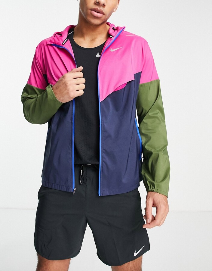 Nike Running Windrunner packable colourblock jacket in pink - ShopStyle