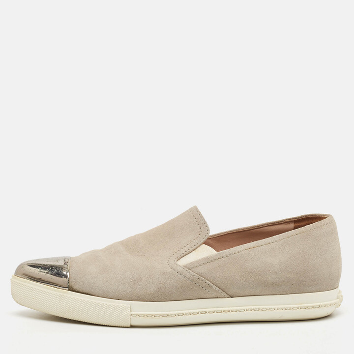 Miu Miu Grey Suede Metal Cap Toe Slip On Sneakers Size 37