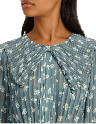 Posy Print Frill Collar Dress W/Elastic Waist