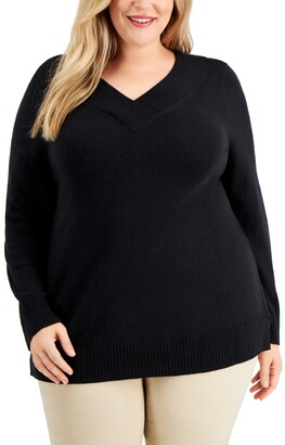 Karen Scott Plus Size Crossover V-Neck Sweater, Created for Macy's