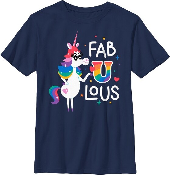Insideout Boy'sInsideOutRainbowUnicornFabULousT-Shirt-NavyBlue-Medium