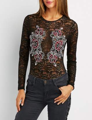 Charlotte Russe Floral Embroidered Lace Bodysuit
