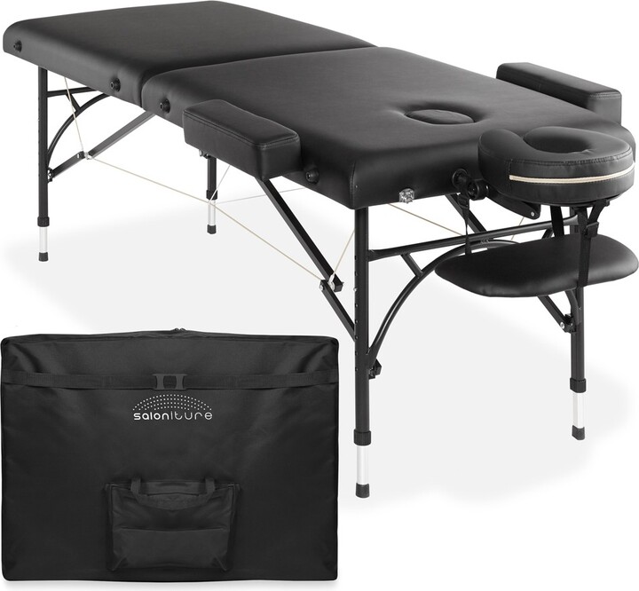 Saloniture Professional Portable Lightweight BiFold Massage Table with Aluminum Legs Black