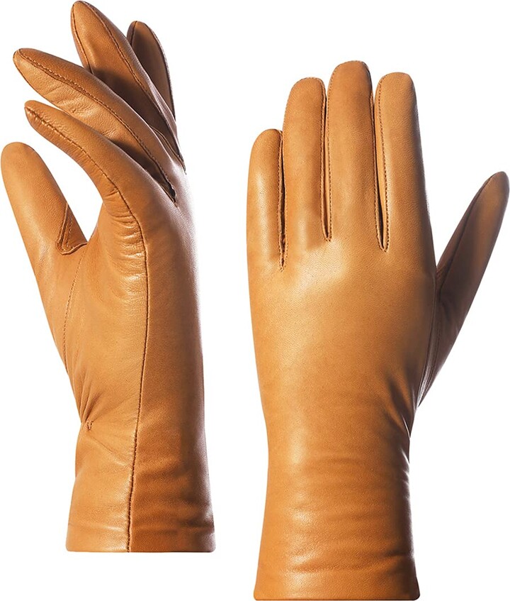 Harssidanzar Women's Leather Winter Gloves,Genuine Lambskin Leather Lined Cashmere Warm Driving Gloves For Women GL006 