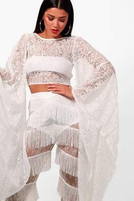boohoo Extreme Sleeve Lace Low Back Crop