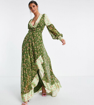 ASOS Tall ASOS DESIGN Tall Maxi dress in mixed ditsy print with self belt  in green ditsy - ShopStyle