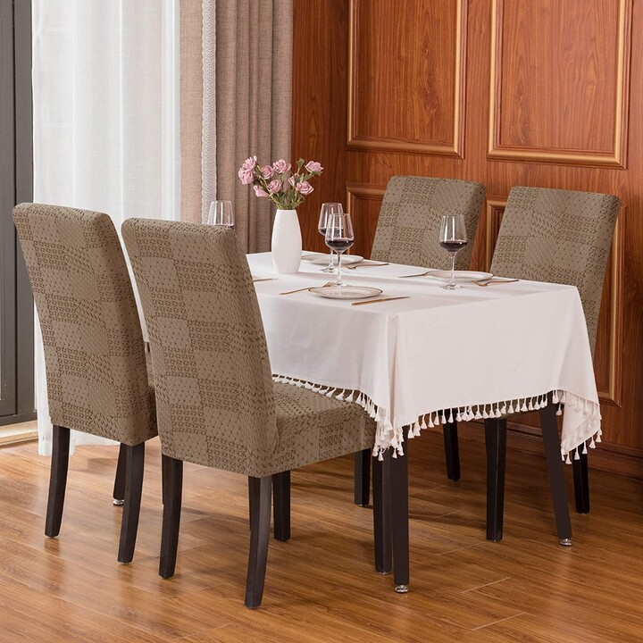 Details about   Dining Room CHAIR COVER w/ String Tie Back Brown Beige 100% Linen Fabric Quotes 
