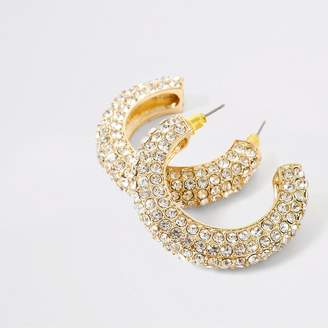 River Island Gold colour chunky diamante hoop earrings