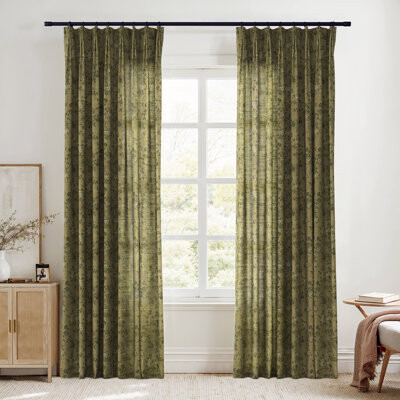 TWOPAGES CURTAIN TWOPAGES Unlined Floral Curtain Printed Faux Linen Pinch Pleat Curtain