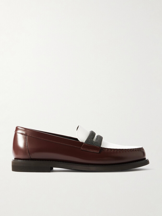 Brunello Cucinelli Bead-detailed Leather Loafers - Brown