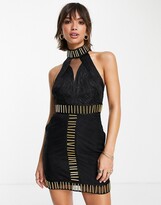 Thumbnail for your product : ASOS DESIGN mini dress with rope applique bodice and gold embellishment