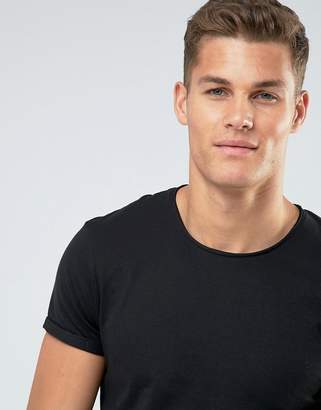Esprit Longline T-Shirt With Raw Edges In Black