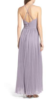 Lulus Plunging V-Neck Pleat Georgette Gown
