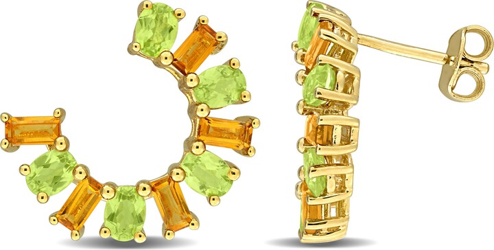 Julianna B. Gemstone Half Circle Stud Earrings Plated-Silver