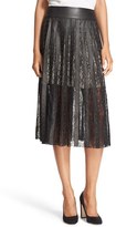 Thumbnail for your product : Alice + Olivia Women's 'Tianna' Leather & Lace Stripe Midi Skirt