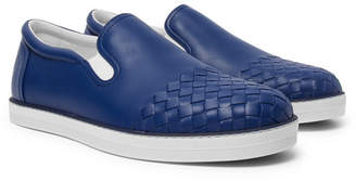 Bottega Veneta Intrecciato-Panelled Leather Slip-On Sneakers - Men - Blue