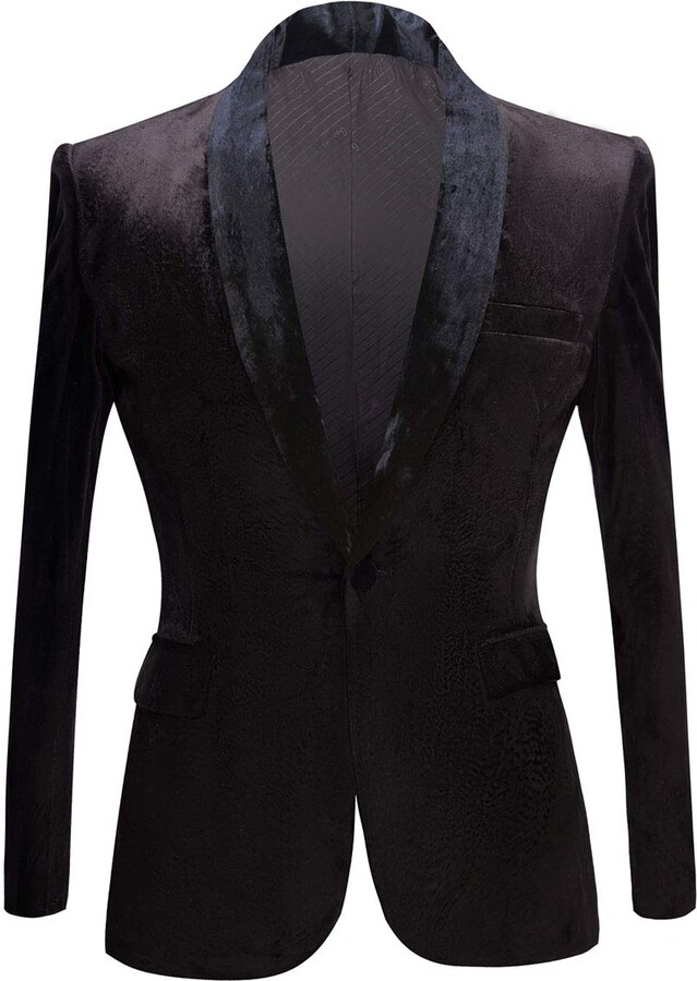 PYJTRL Mens Fashion Velvet Suit Jacket Slim Fit Blazers (Black ShopStyle