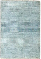 Latitude Run 2'x3' Ruddy Blue Modern Grass Design Hand Knotted Wool with touch of Silk Tone on Tone Lush and Plush Sample Mat Oriental Rug