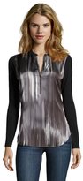 Thumbnail for your product : Tahari metal wire woven and stretch knit panel 'Patrice' henley blouse