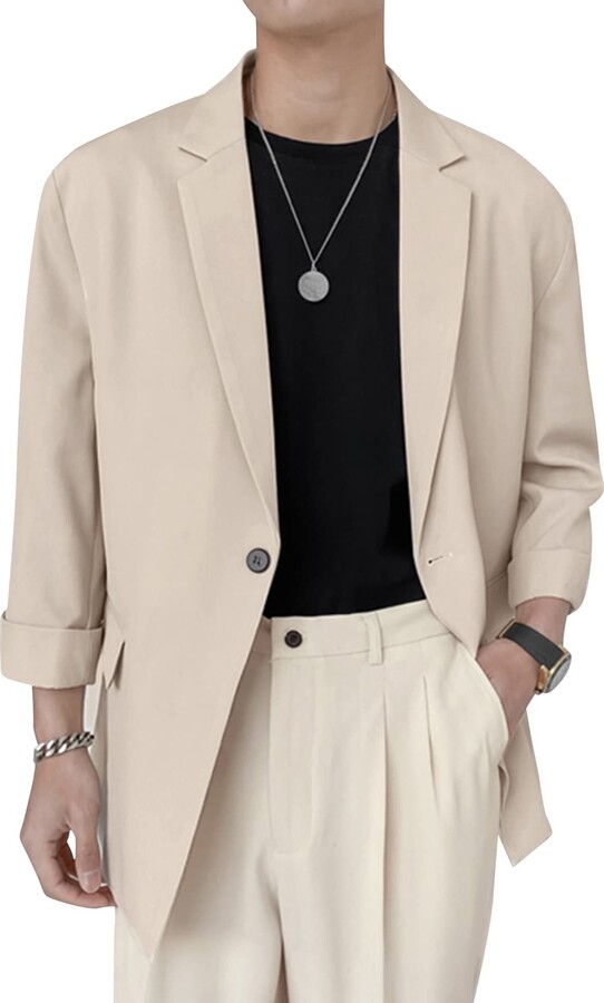 VEKDONE Mens Casual Linen Tailored Blazer Lightweight Long Sleeve One Button Suit Jacket Sport Coat 