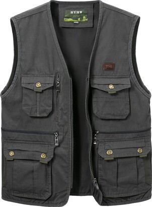 HOTIAN Fishing Vest Jcket for Men and Women Quick-Dry Outdoor Cargo Utility  Vests with Multi-Pocket for Travel Work Photography Navy Blue L