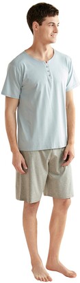 YAOMEI Mens Pyjamas Set Short Cotton Mens Short Sleeves Nighties PJ Set Sleepwear Nightwear