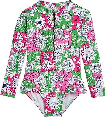 Lilly Pulitzer Denning Rashguard UPF 50+ (Toddler/Little Kid/Big Kid) Girl's Swimwear Cherry Blossom Pink Lil Chicken Check : 14 Big Kid