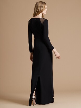 Halston Fitted Crepe Knit Gown with Embroidered Sheer Insert