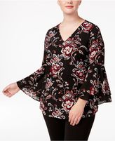 Thumbnail for your product : Alfani Plus Size Printed Bell-Sleeve Top, Created for Macy's