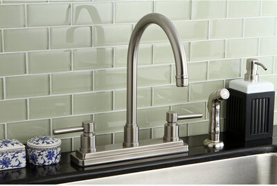 Kingston Brass Concord Two-Handle 4-Hole 8" Centerset Kitchen Faucet with Side Sprayer