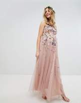 Thumbnail for your product : ASOS Maternity Design Maternity Bridesmaid Floral Embroidered Dobby Mesh Cami Strap Maxi Dress
