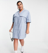 Thumbnail for your product : Collusion Plus revere mini shirt dress in blue