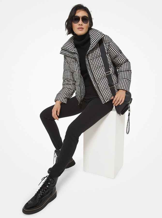 MICHAEL Michael Kors Quilted Houndstooth Nylon Puffer Jacket 