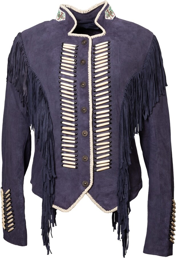 Zastastudio Warrior Blue Suede Leather Jacket With Fringes