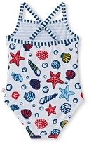 Thumbnail for your product : Floatimini Toddler Girls' Seashells and Stripes Ruffled Adjustable One-Piece Swimsuit White