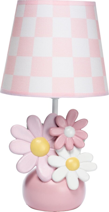 Lambs & Ivy Daisy Dreams Hand-Painted Pink Floral Lamp w/ Shade and Led Bulb