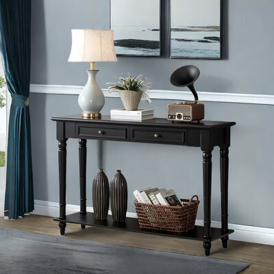 LIZIYE American Style Solid Wood Black Console Table