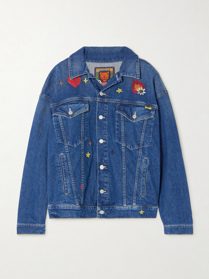 Mother + La Doublej The Drop It Drifter Embroidered Denim Jacket - Blue