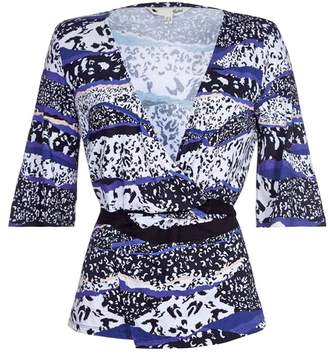 Yumi Printed Crossover Blouse with 3/4 Length Sleeves