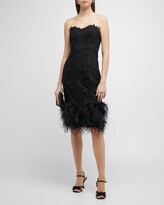 Strapless Feather-Trim Lace Sheath Dr 