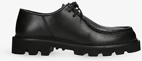 COLLEGIUM Mens Black Moc-Toe Leather Derby Shoes Eur 42 / 8 Uk Men