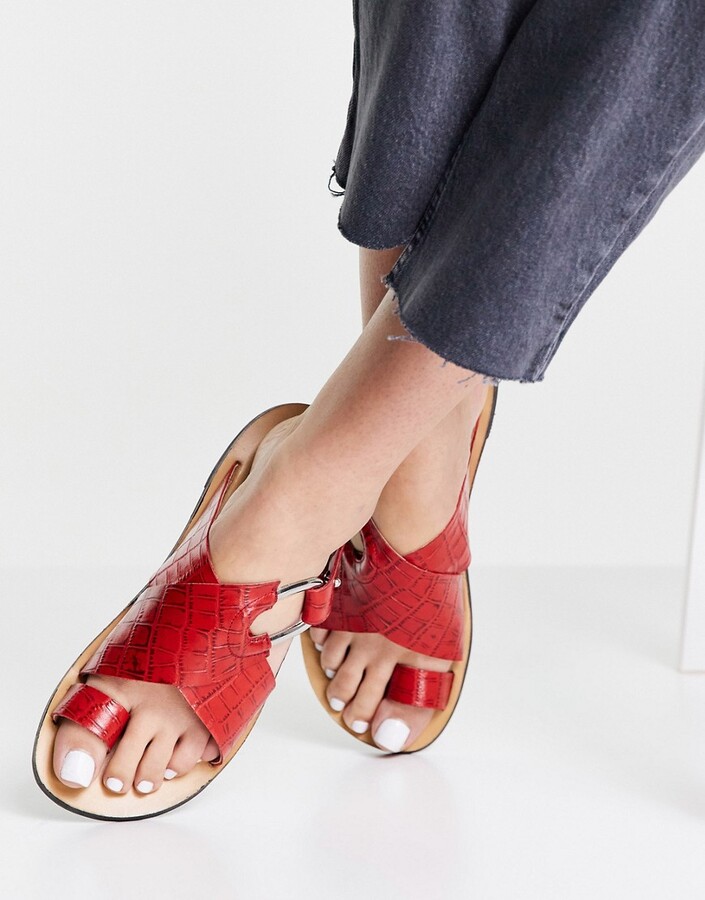 Red Leather Flat Sandals | Shop the world's largest collection of 