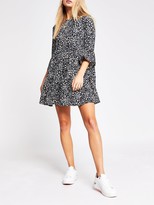 Thumbnail for your product : River Island Frill Sleeve Floral Jersey Smock Dress - Black