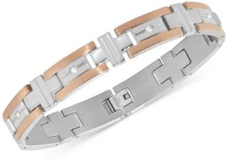 Macy's Men's Diamond Two-Tone Bracelet (1/10 ct. t.w.) in Stainless Steel and Rose Gold Color Ion-Plated Stainless Steel